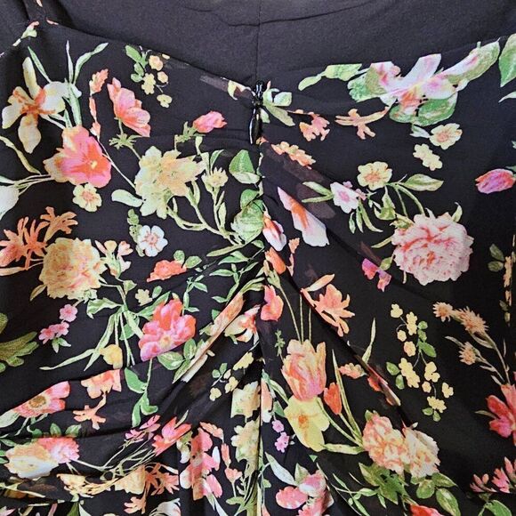 EUC FOREVER 21 FLORAL SPAGHETTI STRAP MIDI DRESS RUCHED RUFFLED SIZE LARGE - Picture 4 of 14